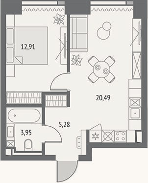 Планировка: 2-к, 43,7 м²