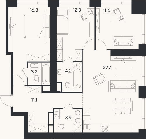 Планировка: 4+ к, 90,3 м²