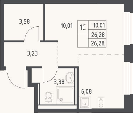 Планировка: Студия, 26,3 м²