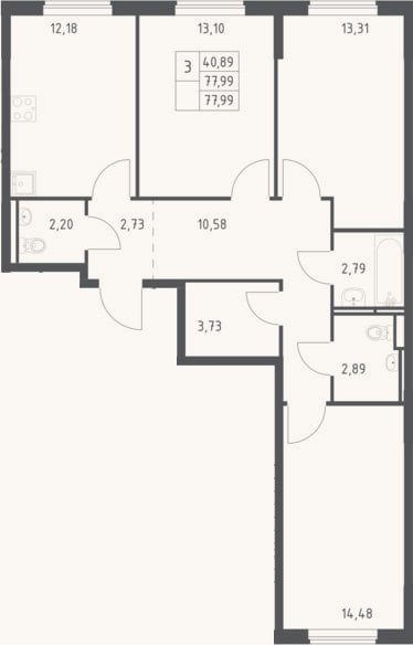 Планировка: 3-к, 78 м²