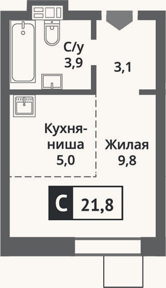 Планировка: Студия, 21,8 м²