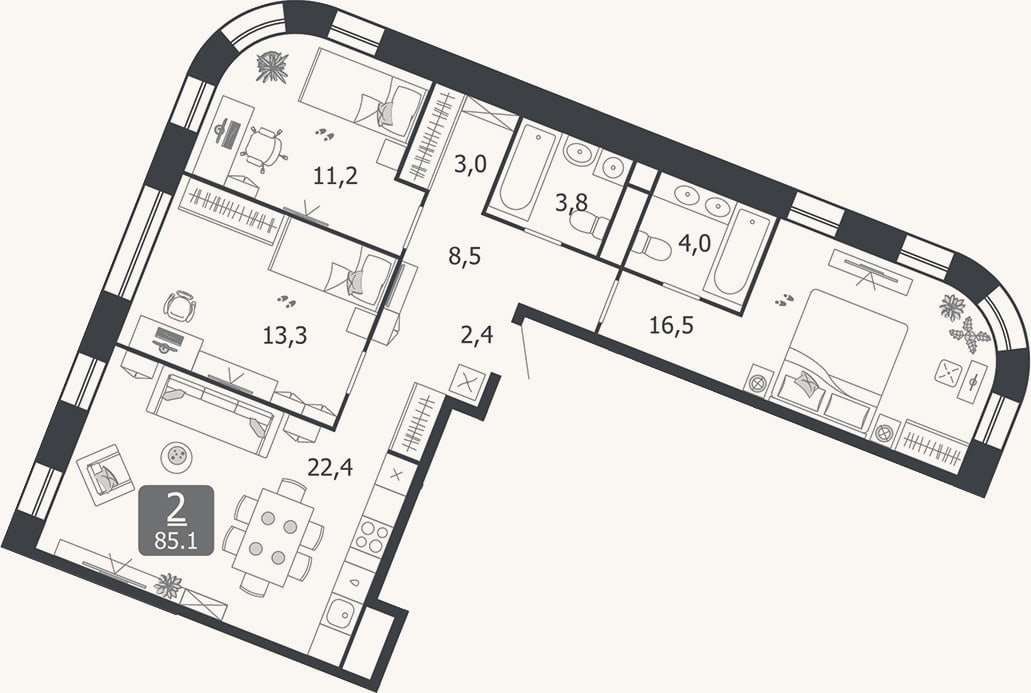 Планировка: 4+ к, 85,1 м²