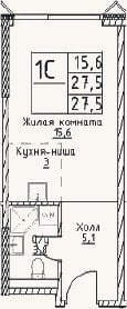 Планировка: Студия, 27,5 м²