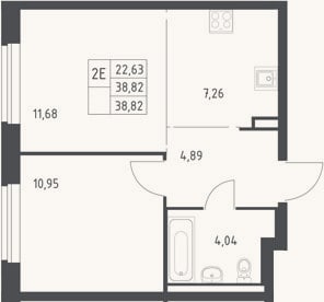 Планировка: 2-к, 38,8 м²