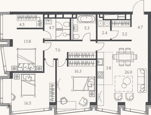 Планировка: 4+ к, 108,2 м²