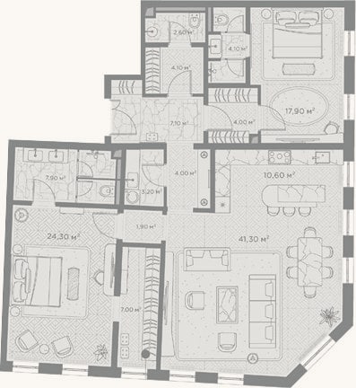 Планировка: 2-к, 140 м²