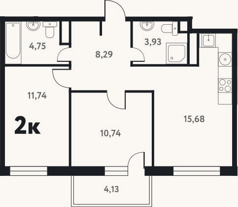 Планировка: 2-к, 55,3 м²