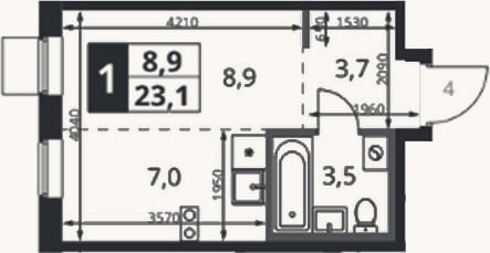 Планировка: Студия, 23,7 м²