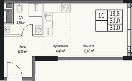 Планировка: Студия, 31 м²