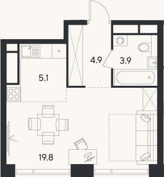 Планировка: Студия, 33,7 м²