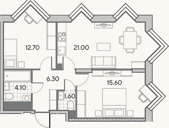 Планировка: 3-к, 61,3 м²