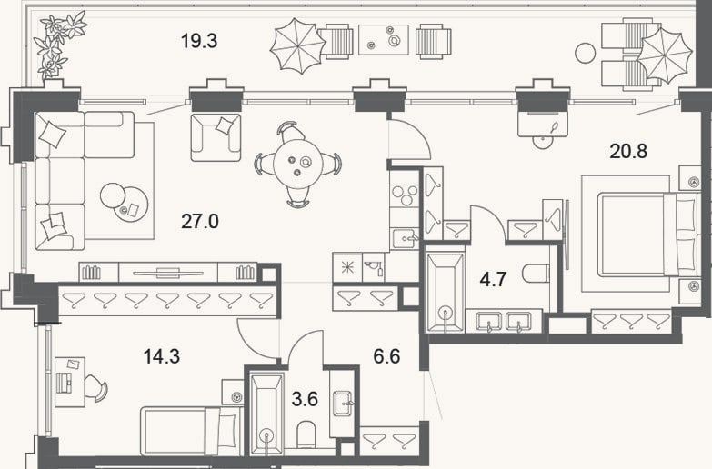 Планировка: 3-к, 77,4 м²