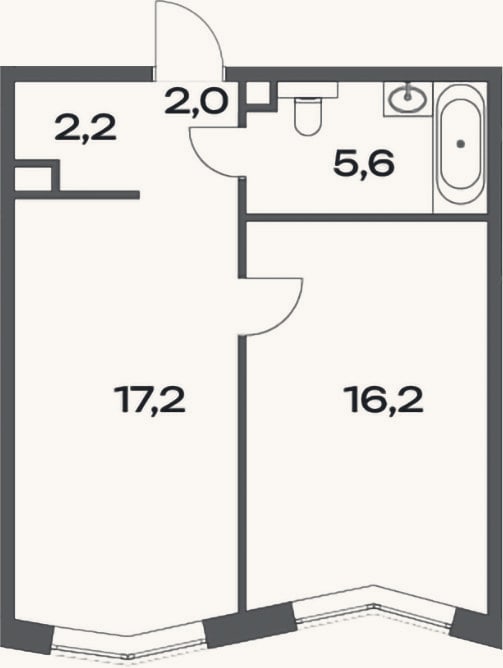 Планировка: 2-к, 43,2 м²