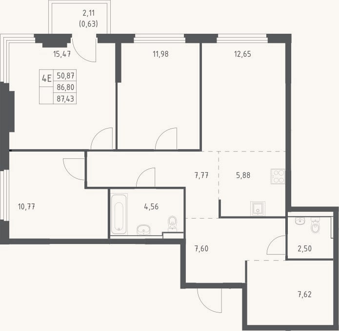 Планировка: 4+ к, 86,8 м²