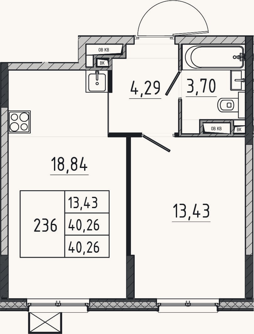 Планировка: 2-к, 40,3 м²