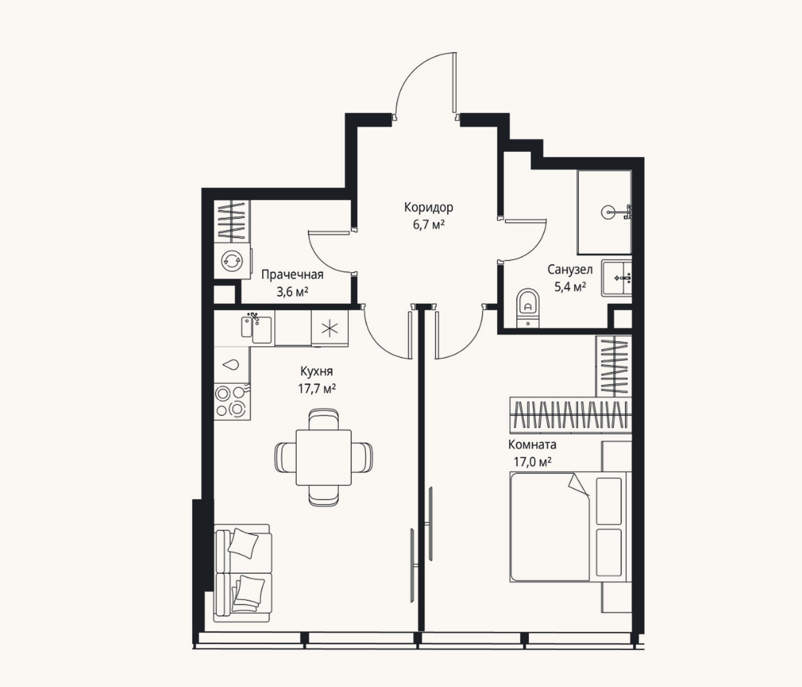Планировка: 2-к, 50,4 м²