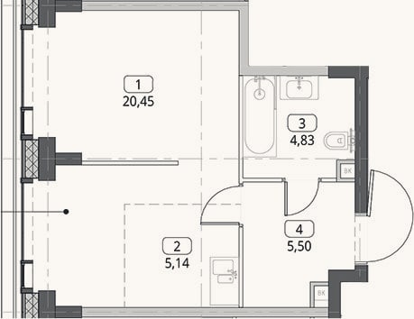 Планировка: Студия, 35,9 м²