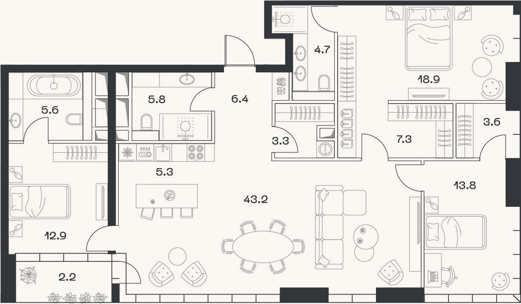 Планировка: 4+ к, 131,2 м²