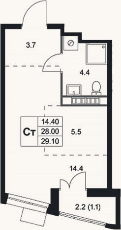 Планировка: Студия, 28,1 м²