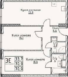 Планировка: 3-к, 70,9 м²