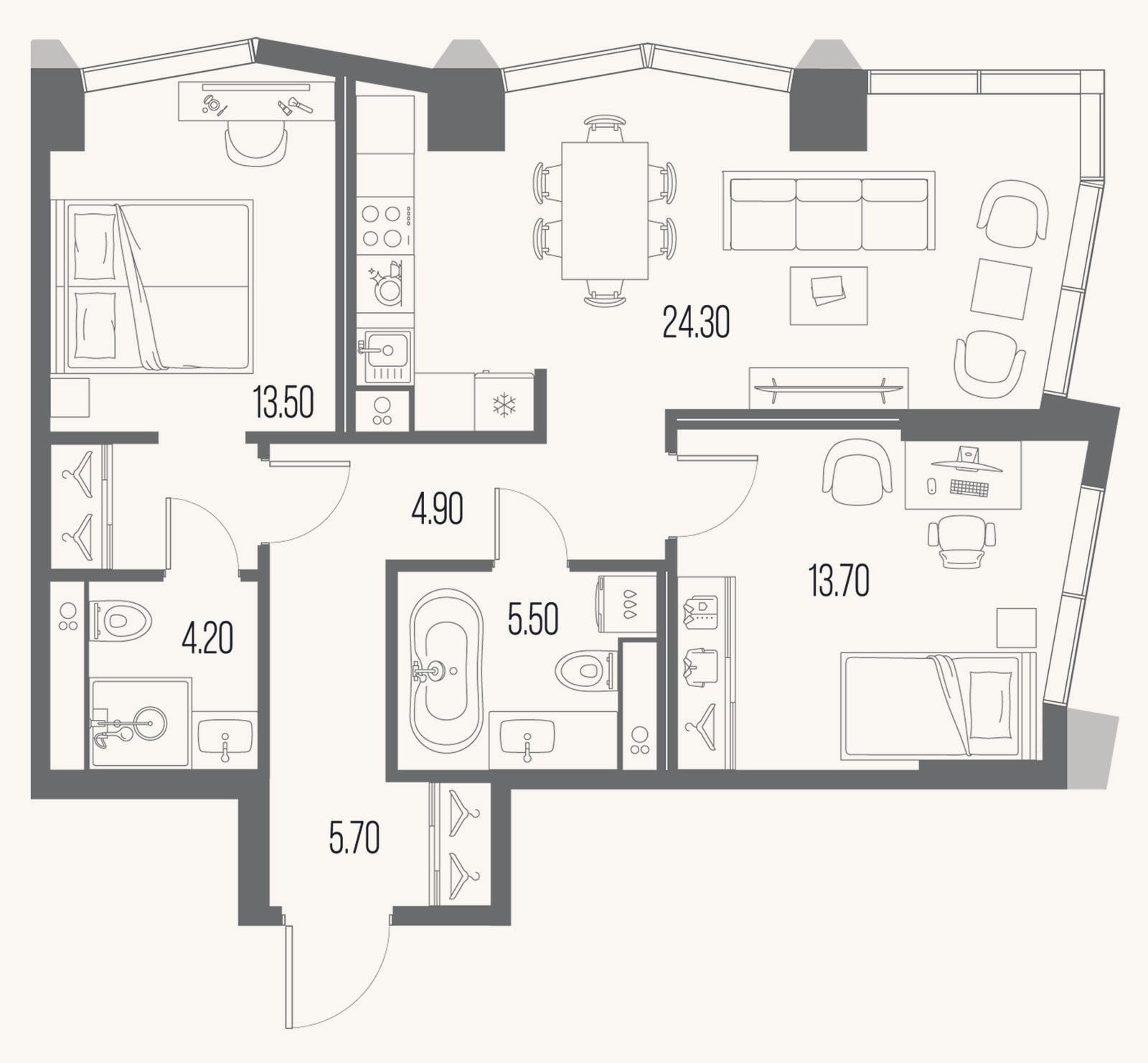 Планировка: 2-к, 71,8 м²