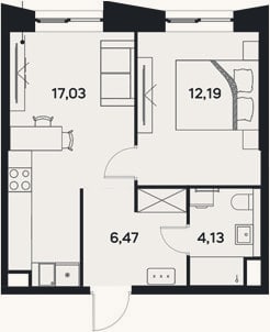 Планировка: 2-к, 39,8 м²