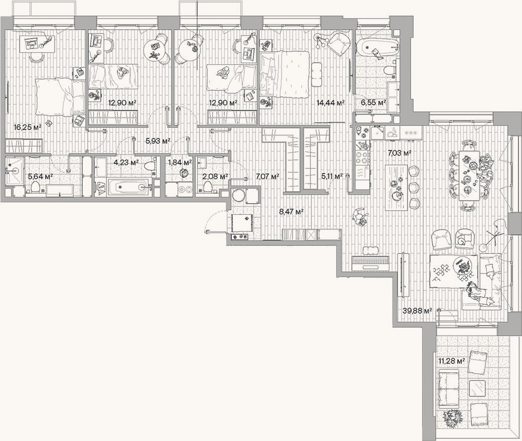 Планировка: 4+ к, 150,3 м²