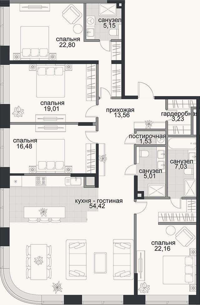 Планировка: 4+ к, 170,4 м²