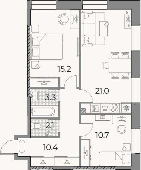 Планировка: 3-к, 62,7 м²