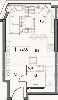 Планировка: Студия, 29,5 м²