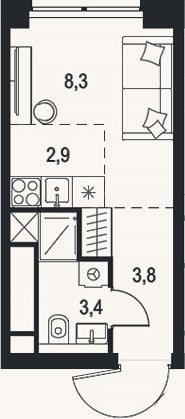 Планировка: Студия, 18,4 м²