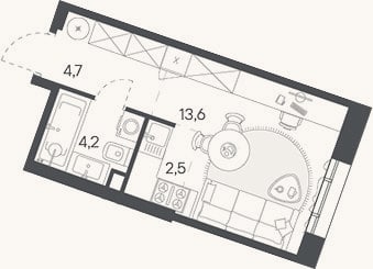 Планировка: Студия, 25 м²