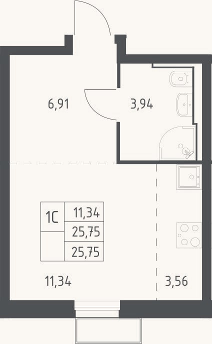 Планировка: Студия, 25,8 м²