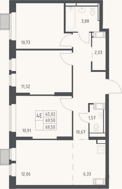 Планировка: 4+ к, 69,5 м²