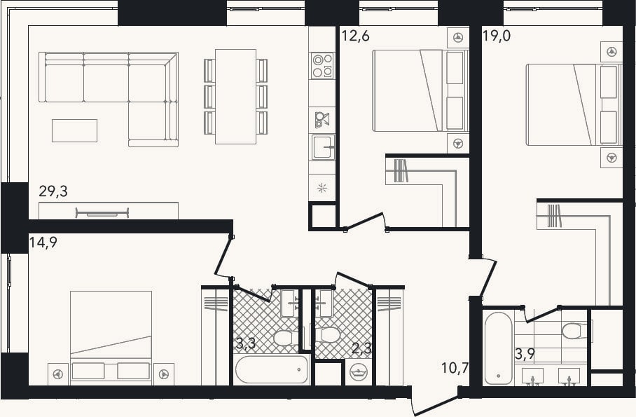 Планировка: 4+ к, 96 м²