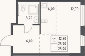 Планировка: Студия, 25,9 м²