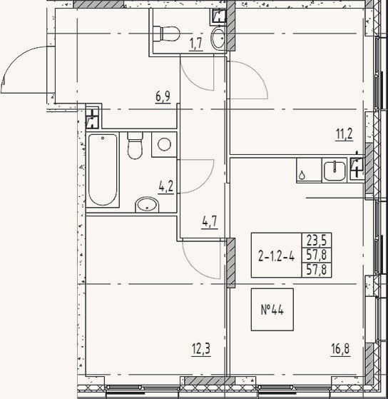 Планировка: 3-к, 57,8 м²