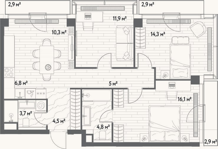 Планировка: 4+ к, 77,4 м²