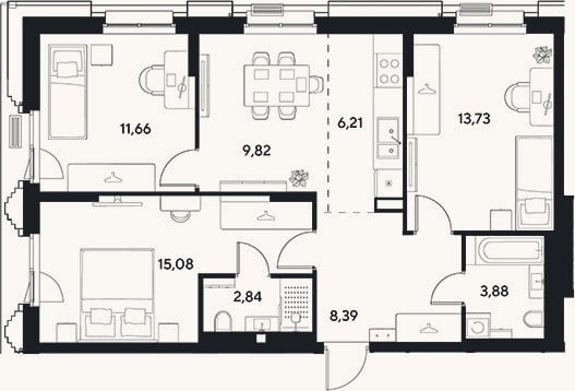 Планировка: 4+ к, 71,6 м²