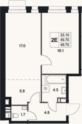 Планировка: 2-к, 49,7 м²