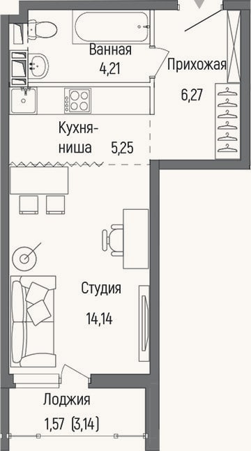 Планировка: Студия, 29,9 м²