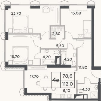 Планировка: 4+ к, 112 м²