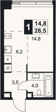 Планировка: Студия, 28,5 м²