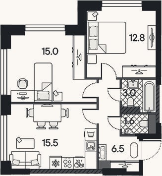 Планировка: 3-к, 54,4 м²