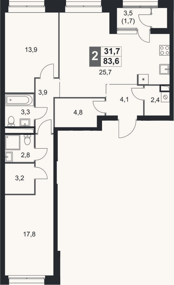 Планировка: 3-к, 81,9 м²