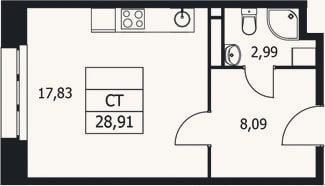 Планировка: Студия, 28,9 м²