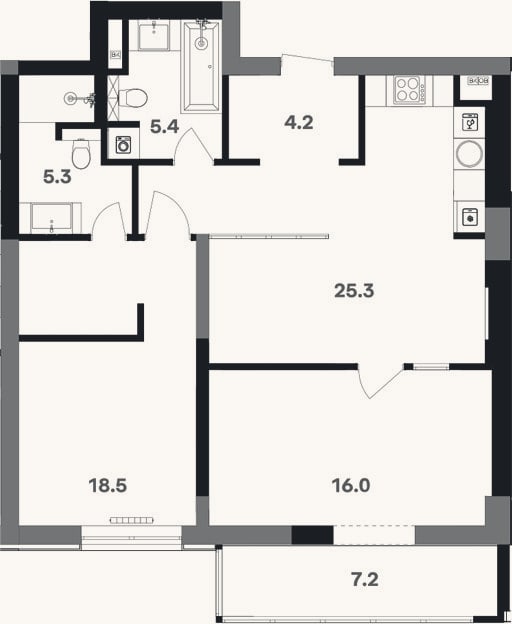 Планировка: Своб. план., 77,3 м²