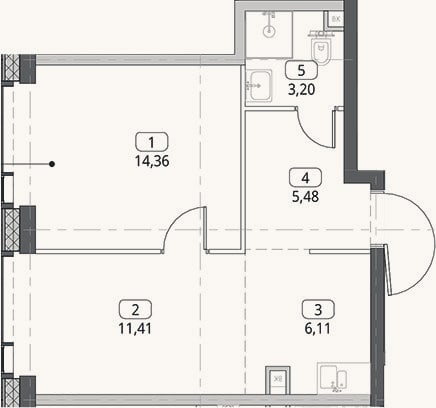 Планировка: 2-к, 40,6 м²