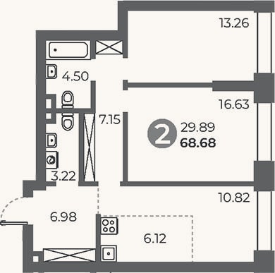 Планировка: 2-к, 68,7 м²