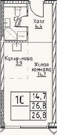 Планировка: Студия, 26,8 м²